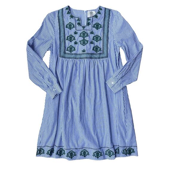 Lili's Closet Anthropologie Blue White Stripe Embroidered Cotton Dress - Small - Picture 4 of 11